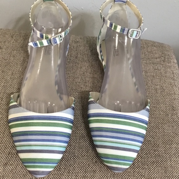 a.n.a. Anna Darell blue, white & green striped flats, size 11M - Picture 2 of 12